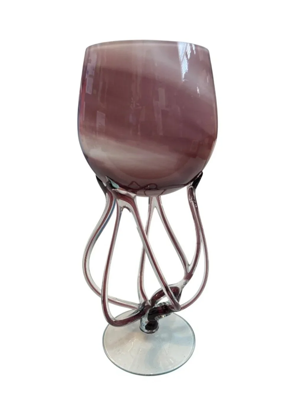 Hand-blown art glass pedestal bowl/vase, Jozefina Kronsno Jellyfish design, 1970